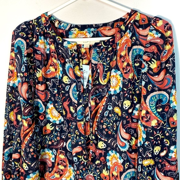Loft Paisley Shimmer Mystical Creatures Print Top - Multicolor size LP - Picture 3 of 12